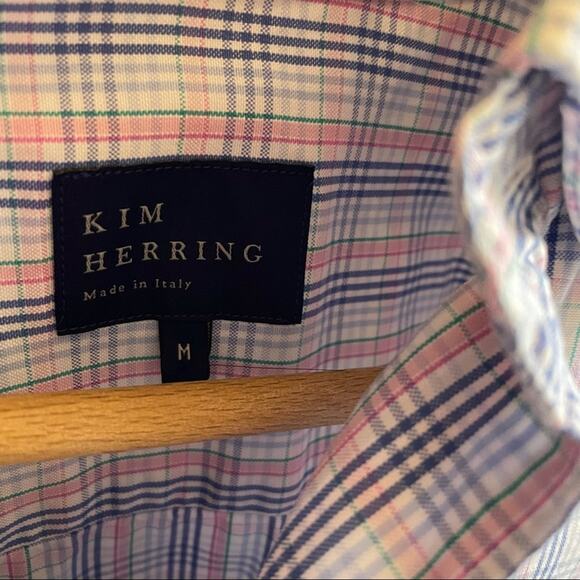 Kim Herring pastel plaid button down collar shirt SIZE M - Picture 2 of 5